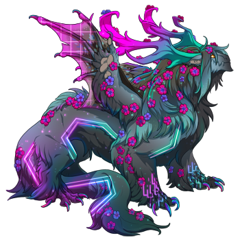A scry that shows this dragon as a Gaoler with Fade/Blaze/Blossom genes, wearing the 'RGBPartyy' skin (#47710).