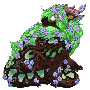 a Spring-inspired scry of a Gaoler hatchling with Nature Primal eyes, Sable Boa, Mantis Daub, and Lavender Blossom