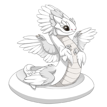 The image depicts an all white, all basic Auraboa hatchling with large, rare earth eyes. They say: Hello, my name is Asha.  I'm really excited to explore the festival with you!