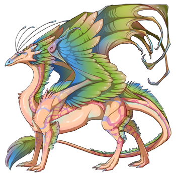 A male pose Skydancer with Lightning Common eyes, Ivory Poison primary, Leaf Blend secondary, and Blush Soap tertiary