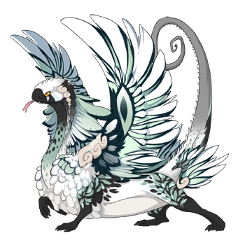 A scry depicting an F-pose Coatl with White Cinder, Pistachio Trail, and White Spines. Its eyes are Fire Common.