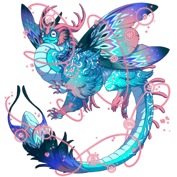 an m pose aether with ice goat eyes and twinkle cyan / flair cyan / bubblegum starfall genes