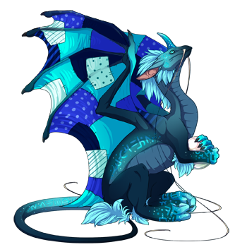 An all-blue Silkwing subspecies dragon with phthalo fade body, blue patchwork wings, and cyan runes