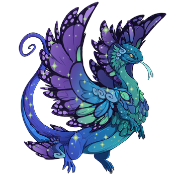 A male pose Coatl with Light Faded eyes, Blue Iridescent primary, Royal Butterfly secondary, and Algae Sparkle tertiary
