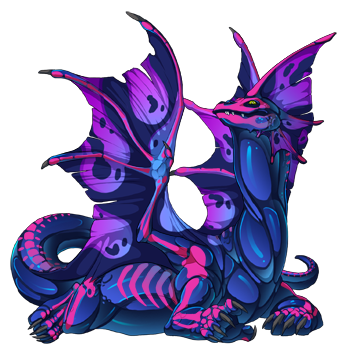 A Bogsneak Female dragon with Blue Metallic, Orchid Morph, and Magenta Ghost genes and Wind Uncommon eyes.