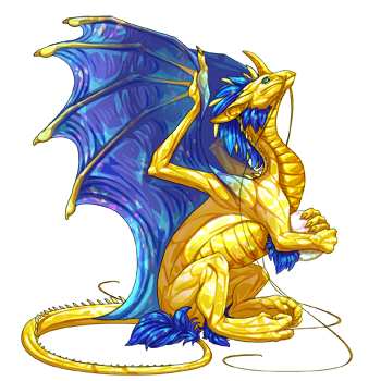 A shiny Tempest Spirer dragon with yellow crystal and blue facet genes. This one has yellow spines down its back as a tertiary gene.