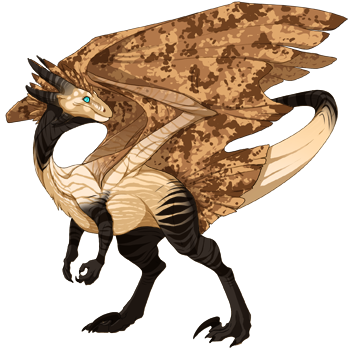 A brown and tan Cannon Keeper dragon with its extremities colored black like it's covered in soot