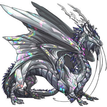 A shiny silver Dendrite dragon with crystal, facet, and spines