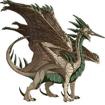 A dusty brown Scrubstriker ridgeback dragon with textured skin and a sparkly green belly