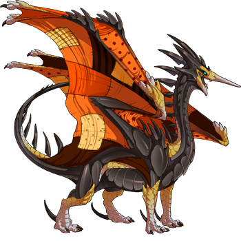 The R.O.D. is a male ridgeback dragon with a brown metallic body, patchwork wings, and a scales tertiary in the color metals