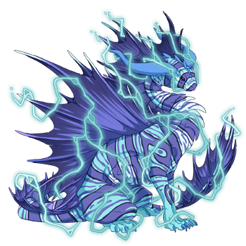 A picture of a female Sandsurge dragon, with robin Lionfish, storm Stripes, and aqua Thundercrack genes, and Plague element Unusual eyes.