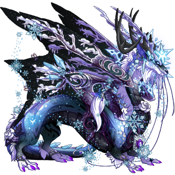 Sylvadrien: A purple, blue, and black icy imperial dragon hatched from an ice nest during the very first Crystalline Gala.