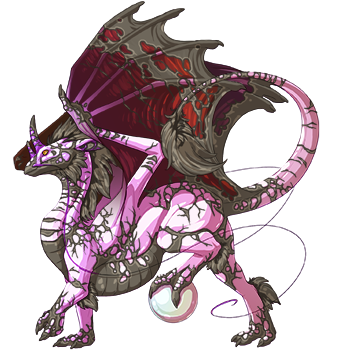 A Pearlcatcher Male dragon with Bubblegum Iridescent, Maroon Shimmer, and Taupe Crackle genes and Fire Common eyes.