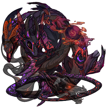 Astaroth: A dark purple, black, and red trickster-looking spiral with Earth goat eyes.