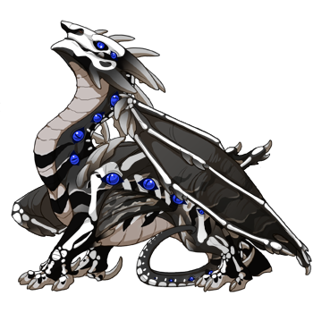 A black and grey Ridgeback hatchling with the Ghost tertiary in white and Water blue multi-gaze. The combination of colors and genes gives the hatchling a punk rock feeling.