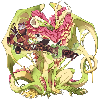 An aberration dragon from the Verdant Hatchery's Cliff Cotyledon pair. She has honeydew and cottoncandy colors.