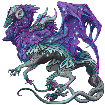 an image of a Grey Flaunt/Violet Sludge/Spruce Sparkle m pose Aberration dragon with Earth Unusual eyes and a Vapor Lines UMA linking to the dragon in my lair
