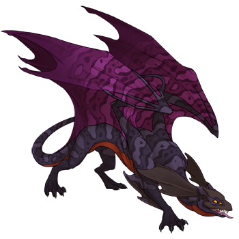 A mirror dragon in the male pose with shadow bar, mulberry daub, and rust underbelly.