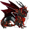 Large black Imperial dragon facing right. This dragon has a black body, dark red wings and white sketal markings. Wears red spiked armor and a red scarf.