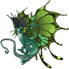 A green fae with skink and butterfly and yellow and green apparel
