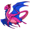 A male pose Nocturne with Shadow Rare eyes, Magenta Basic primary, Ultramarine Basic secondary, and Basic tertiary