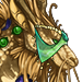 A headshot of a male Imperial dragon with gold skin and Nature multi-gaze eyes, wearing Celadon fillet.