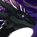 Portrait of a black male Wildclaw with white spines, purple wings, and purple eyes.