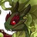 Portrait of a green Auraboa with red eyes and serpents emerging from his head.