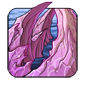 the icon for the Crystalspine Reaches in the Starfall Isles; craggy pink mountains reaching up out of the ocean